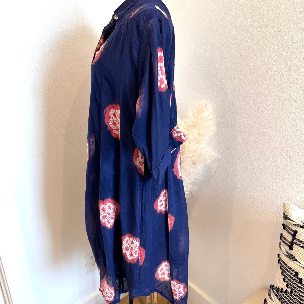 Boutique Navy Floral Tie Dye Sheer 3/4 Sleeve Cover Up Tunic Shirt Mini Dress OS - Picture 4 of 9